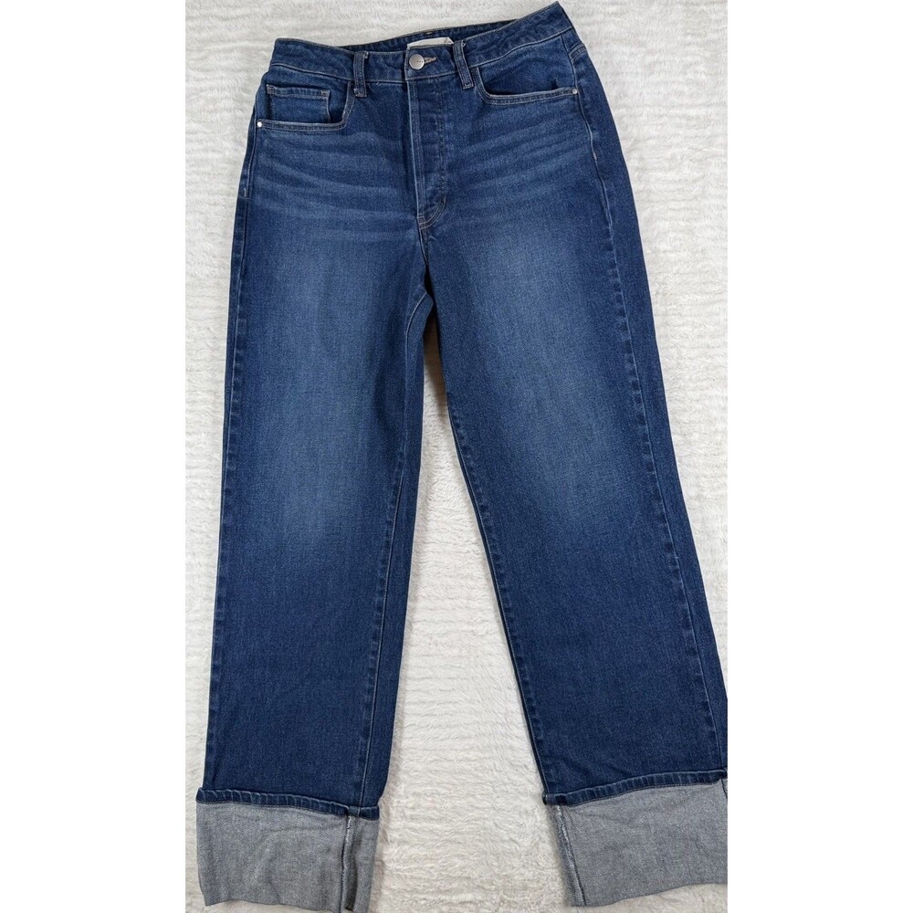 Tgla Jeans Women Size 6 28 Blue Denim High-Rise Cuffed Wide Leg Cuffed Stretch